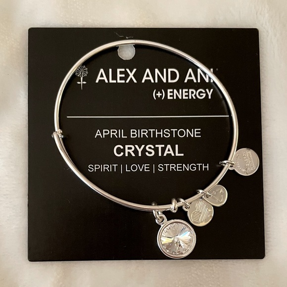 Clear Crystal Birthstone Charm Bangle, April - Picture 2 of 2